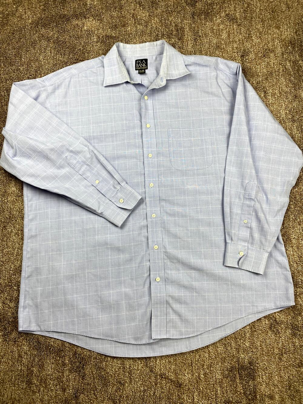 Jos A Bank Mens Button Down Shirt Blue Plaid Check Long Sleeve ~2XL
